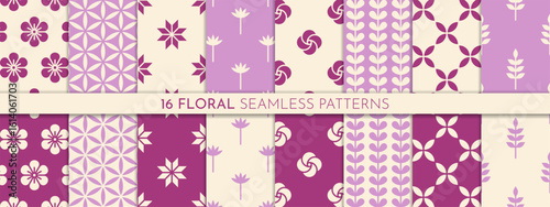 Floral seamless pattern set. Nature background with leaves