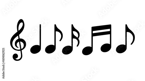 Elegant Row of Musical Notes: Treble Clef and Eighth Notes –  Perfect for Music Education, Website Design, or App Icon