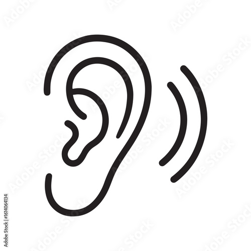 Ear Listening Icon Line Art – Hearing Symbol Sound Wave Vector Illustration	

