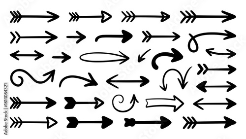 Hand-Drawn Arrow Collection: 30+ Black Ink Arrows for Design Projects - Diverse Styles, Perfect for Branding, Web, Print