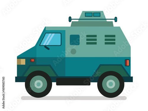 Simplified Vector Illustration of a 1940s Armored Bank Vehicle with Vintage Style, Minimalist Design, and Classic Military Transport Aesthetic
