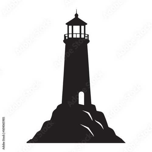 Lighthouse Silhouette on Rock – Nautical Maritime Vector Illustration

