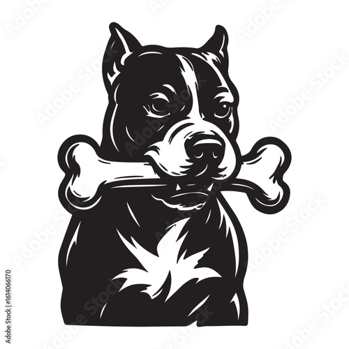 Aggressive Dog Holding Bone in Mouth Vector Illustration

