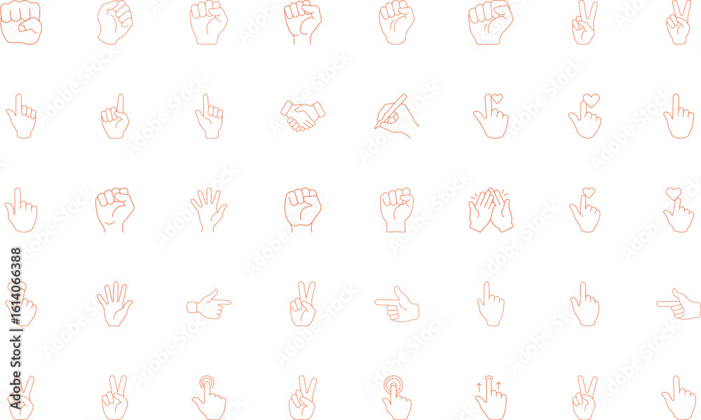 Naklejka premium Assorted outlined human hand gestures show various expressions with transparent background for easy use