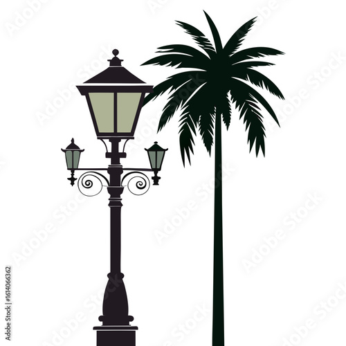 Urban Street Lamp with Palm Tree Silhouette