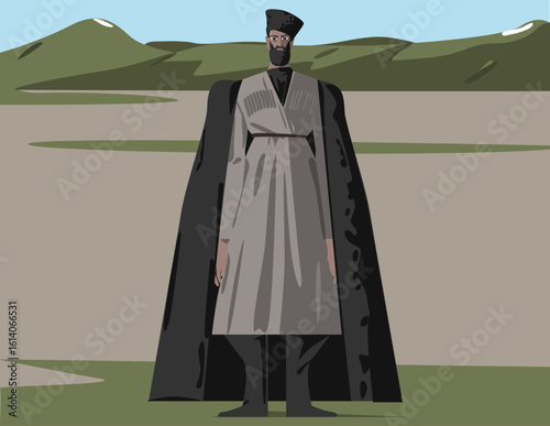 Georgian man in traditional clothing. On his head is a papakha.