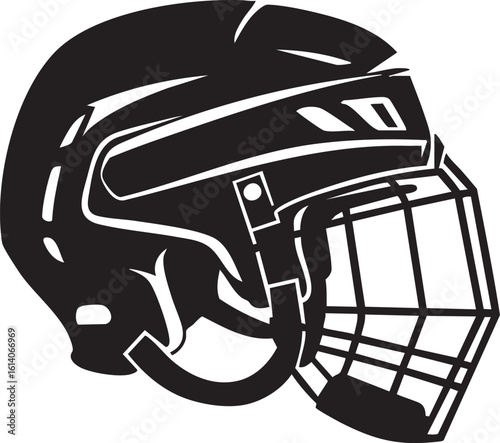 Silhouette of a hockey helmet with face mask.