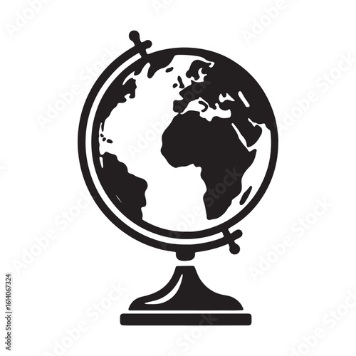 Black Globe Silhouette Earth Planet World Map Vector Icon

