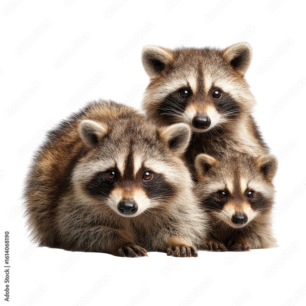 Obraz premium Three raccoons close together
