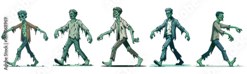 Five undead figures walking forward, depicted with tattered clothes and green skin.