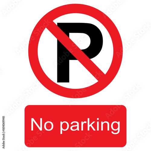 Transparent png file of black, white and red vector graphic of No parking prohibited warning sign