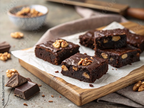 Homemade brownies with walnuts and chocolate chunks