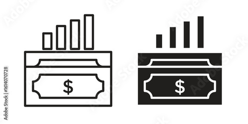 capital gain icon in a black stroke vector design and flat solid version on white background