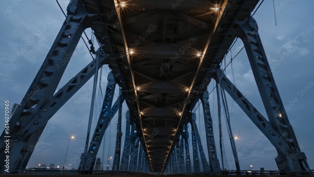 Fototapeta premium Modern Bridge Architecture from Below Perspective