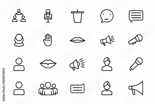 A modern line bundle focusing on verbal expression and presentation scenes. Great for seminar posters, communication training materials, and podcast design