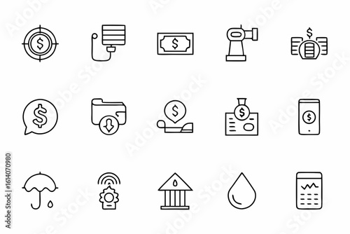 A single-line art bundle showcasing the relationship between utilities and public banking for transparency and access. Designed for posters, apps, and digital portals