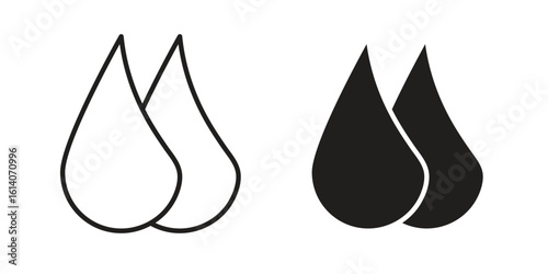 Water drop icon in a black stroke vector design and flat solid version on white background