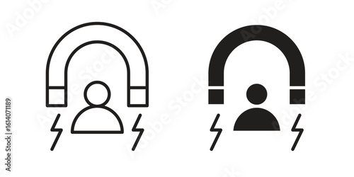 User engagement icon in a black stroke vector design and flat solid version on white background