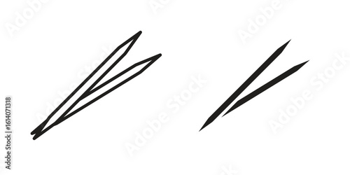 Toothpick icon in a black stroke vector design and flat solid version on white background