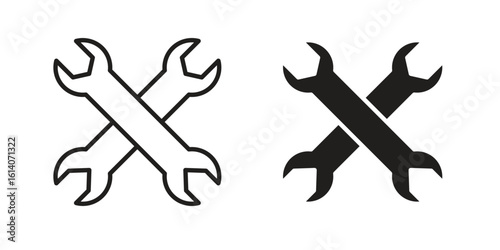 Tools icon in a black stroke vector design and flat solid version on white background