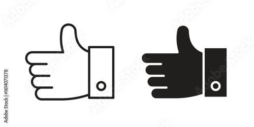 Thumb up icon in a black stroke vector design and flat solid version on white background