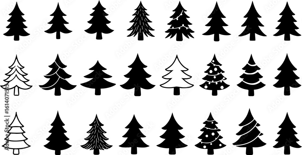 Naklejka premium set of Christmas tree icon set. Vector illustration of pine silhouette. vector set