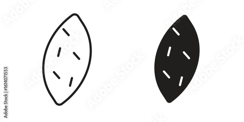 Sweet potato icon in a black stroke vector design and flat solid version on white background