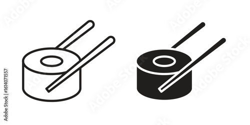 Sushi icon in a black stroke vector design and flat solid version on white background