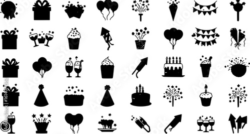 Party and Celebration Icons set vector set PNG clipart
