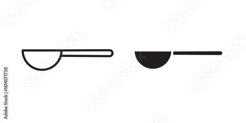 Spoon icon in a black stroke vector design and flat solid version on white background