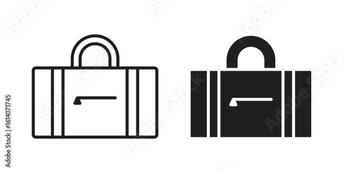 Sports bag icon in a black stroke vector design and flat solid version on white background