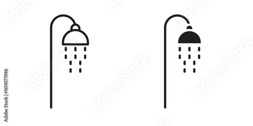 Shower Head icon in a black stroke vector design and flat solid version on white background