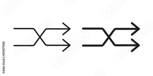 Shuffle icon in a black stroke vector design and flat solid version on white background