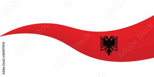 Albania flag with wavy ribbon design for patriotic and national celebration.