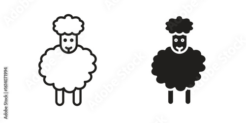 Sheep icon in a black stroke vector design and flat solid version on white background