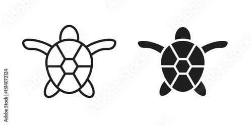 Sea turtle icon in a black stroke vector design and flat solid version on white background
