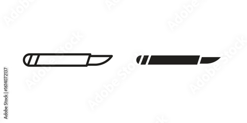 Scalpel icon in a black stroke vector design and flat solid version on white background