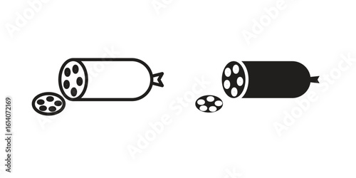 Salami icon in a black stroke vector design and flat solid version on white background
