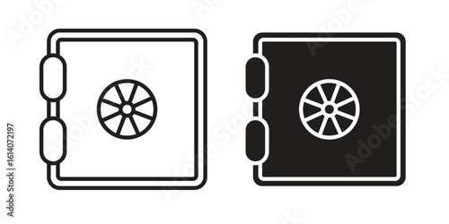 Safe icon in a black stroke vector design and flat solid version on white background