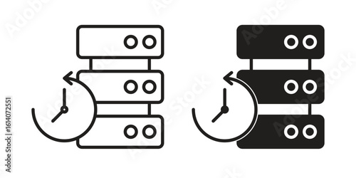 Real time data icon in a black stroke vector design and flat solid version on white background