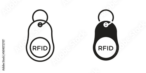RFID key tag icon in a black stroke vector design and flat solid version on white background