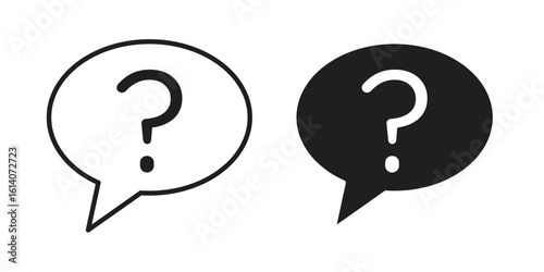 Question icon in a black stroke vector design and flat solid version on white background