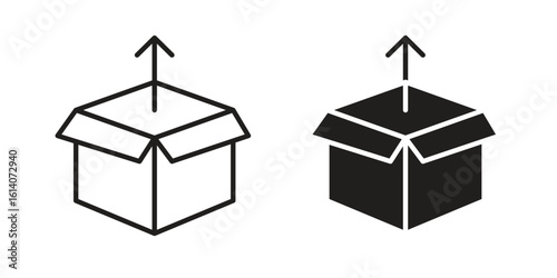 Product release icon in a black stroke vector design and flat solid version on white background