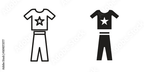 Pijama icon in a black stroke vector design and flat solid version on white background
