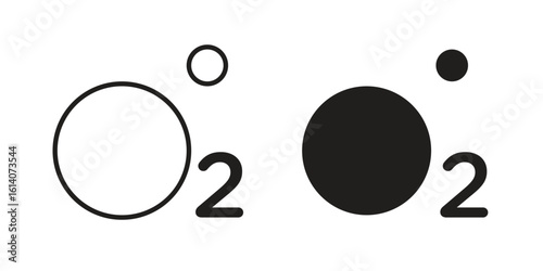 Oxygen O2 icon in a black stroke vector design and flat solid version on white background