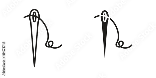 Needle icon in a black stroke vector design and flat solid version on white background