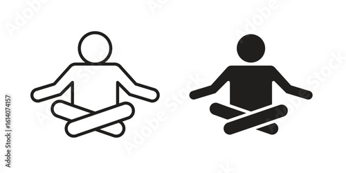 Meditating icon in a black stroke vector design and flat solid version on white background