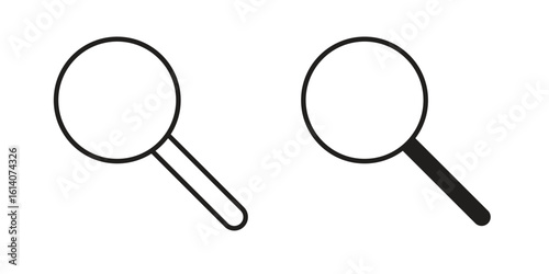 Magnifying glass icon in a black stroke vector design and flat solid version on white background