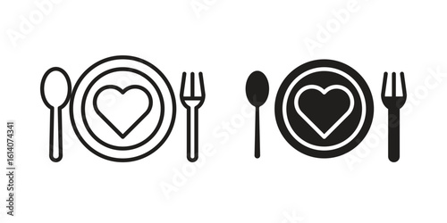 Love Plate icon in a black stroke vector design and flat solid version on white background