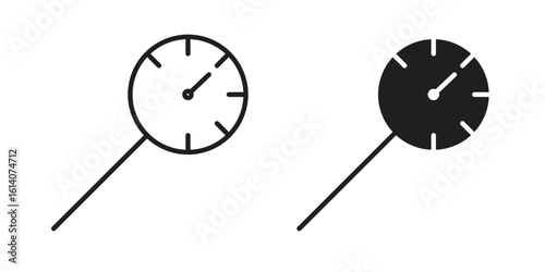 Kitchen thermometer icon in a black stroke vector design and flat solid version on white background